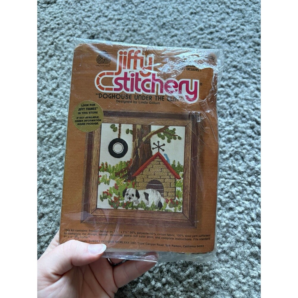 Vintage Jiffy Stitchery Crewel Kit #730 Treehouse in The Elm Sunset Linda Gillum